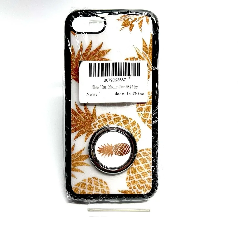 ✅ iPhone 7 8 SE Case Gold Glitter Pineapple with Ring Stand Kickstand #️⃣0001